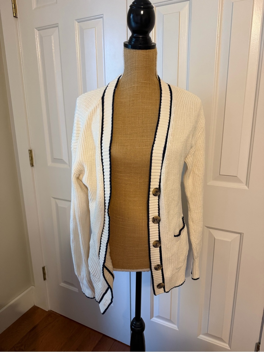 Old Navy Cream Cardigan with Navy Trim - Button Front